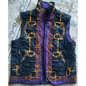 Ralph Lauren Women's Reversible Quilted Vest Purple Black Chain Print EUC Small?